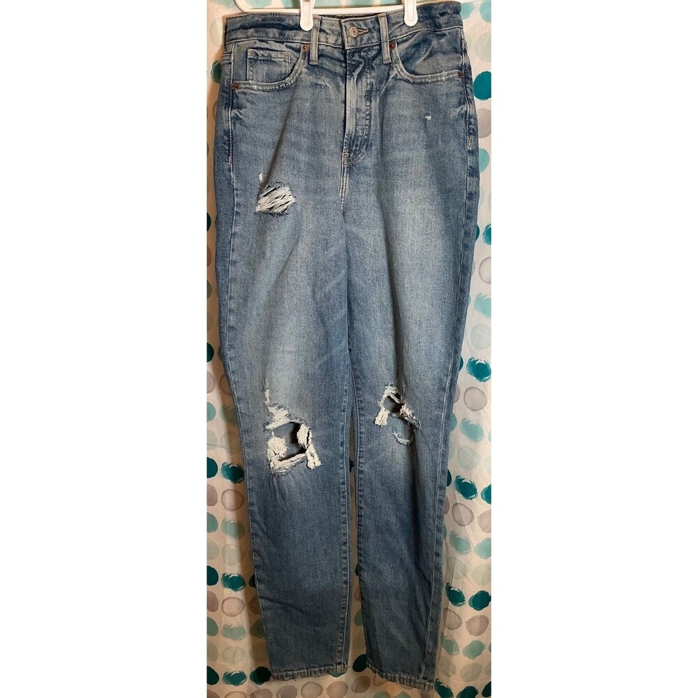 NWOT Old Navy Women Distressed Blue Jean Pants OG Straight High Rise 4 Tall